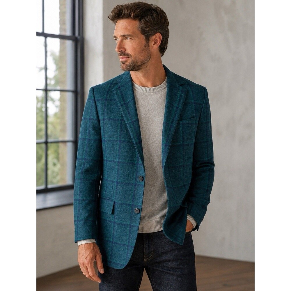 Bonobos Italian Wool Green & Blue Plaid Unconstructed Blazer Jacket 42R